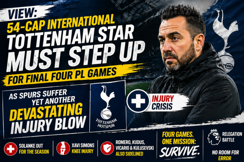 View: 54-cap international Tottenham star must step up for final four PL games as Spurs suffer yet another devastating injury blow